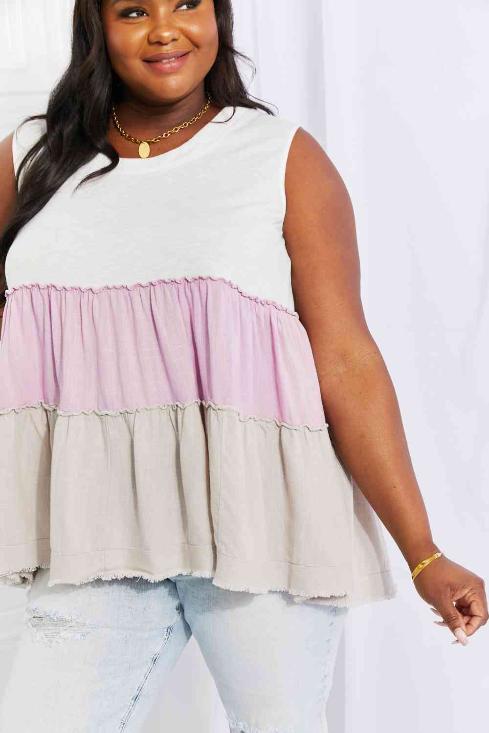White Birch Full Size Watching the Sunset Color Block Babydoll Top - AllIn Computer