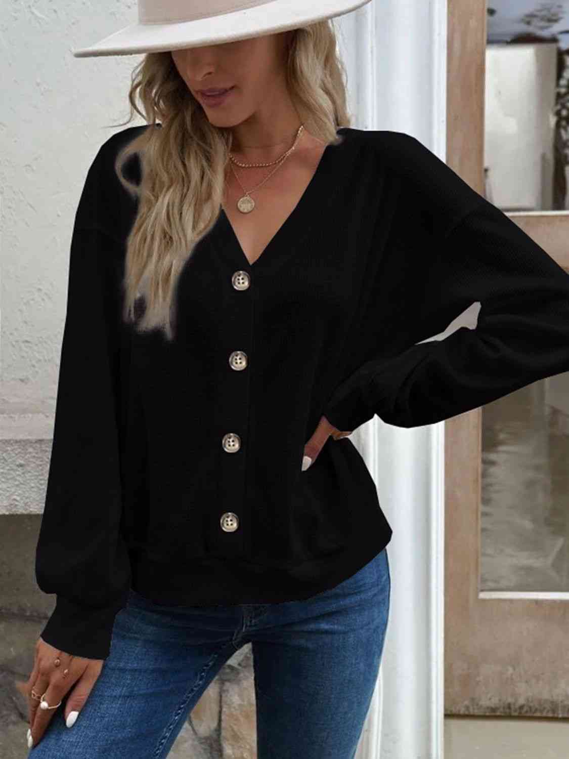 V-Neck Dropped Shoulder Blouse - AllIn Computer