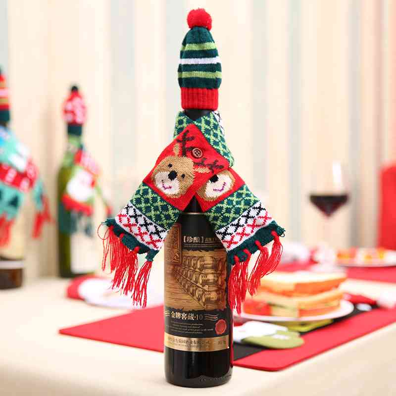 Christmas Hat and Scarf Wine Bottle Decorations - AllIn Computer
