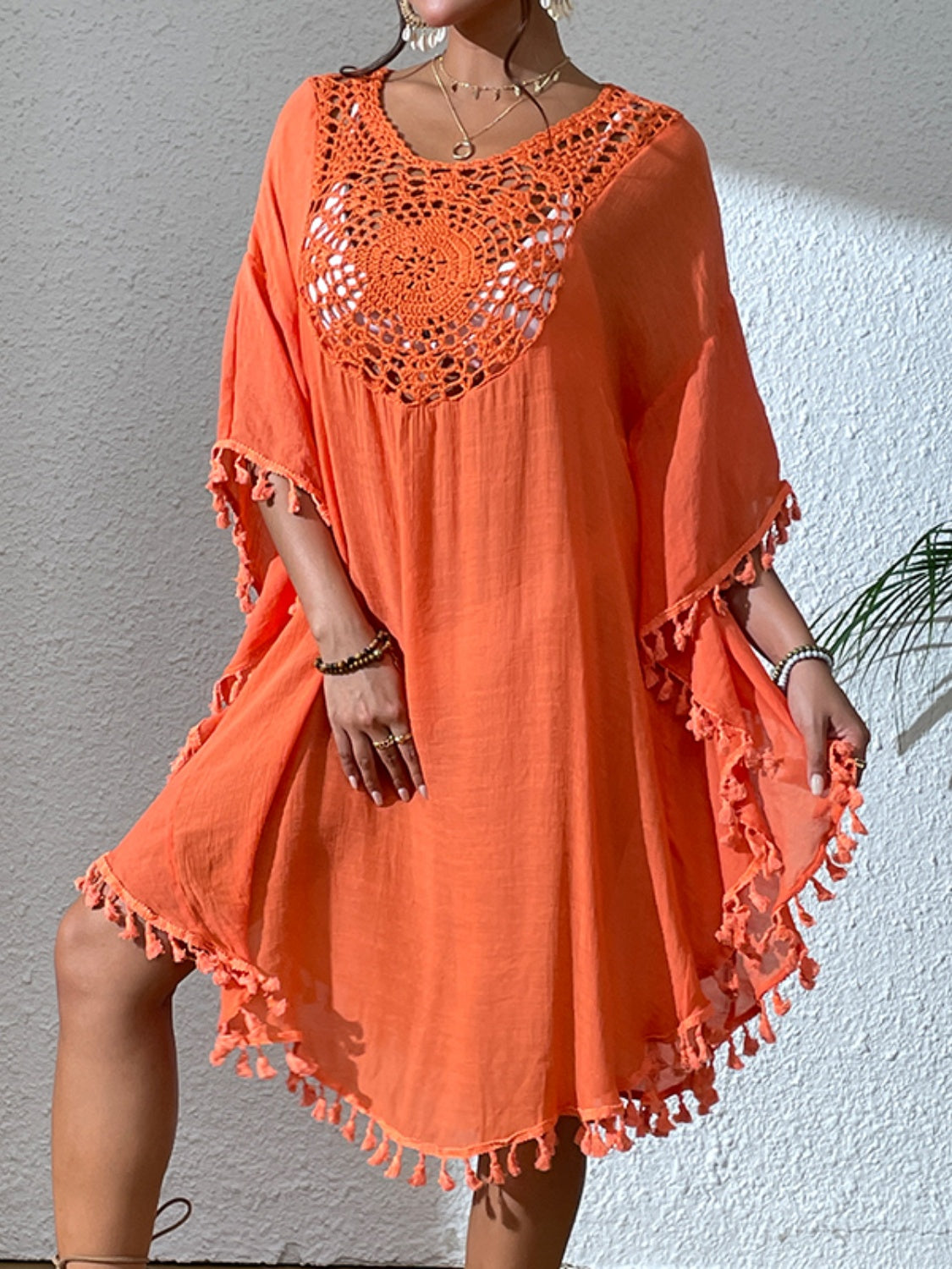 Tassel Cutout Scoop Neck Cover-Up Dress - AllIn Computer