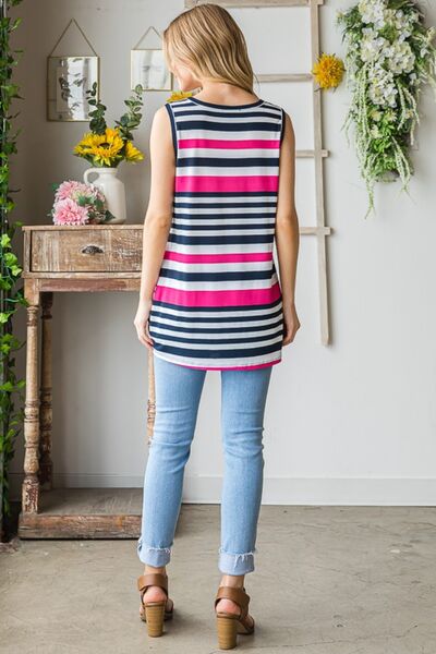 Heimish Full Size Striped Twist Knot Round Neck Tank - AllIn Computer