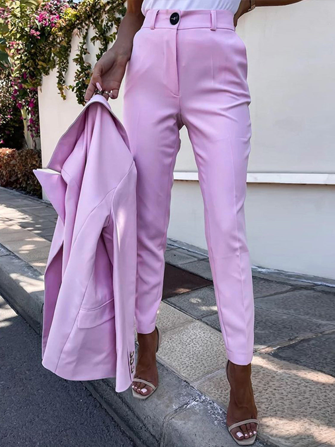 Lapel Collar Long Sleeve Blazer and Pants Set - AllIn Computer