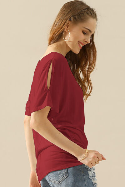 Ninexis Boat Neck Short Sleeve Ruched Side Top - AllIn Computer