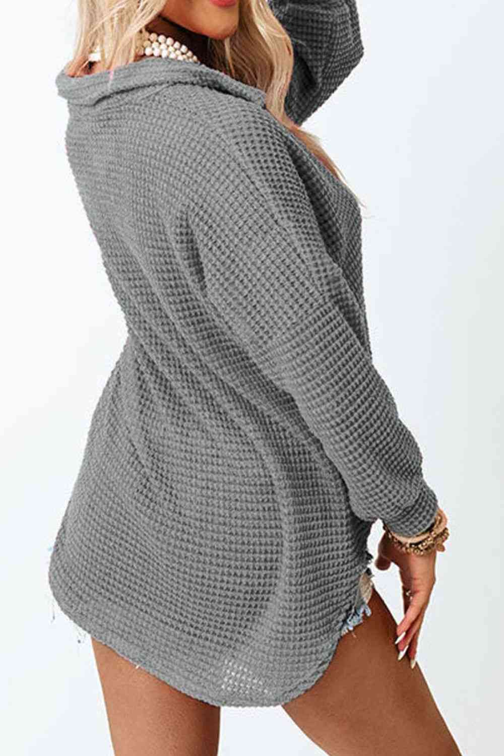 Waffle-Knit Button Up Long Sleeve Shirt with Pocket - AllIn Computer