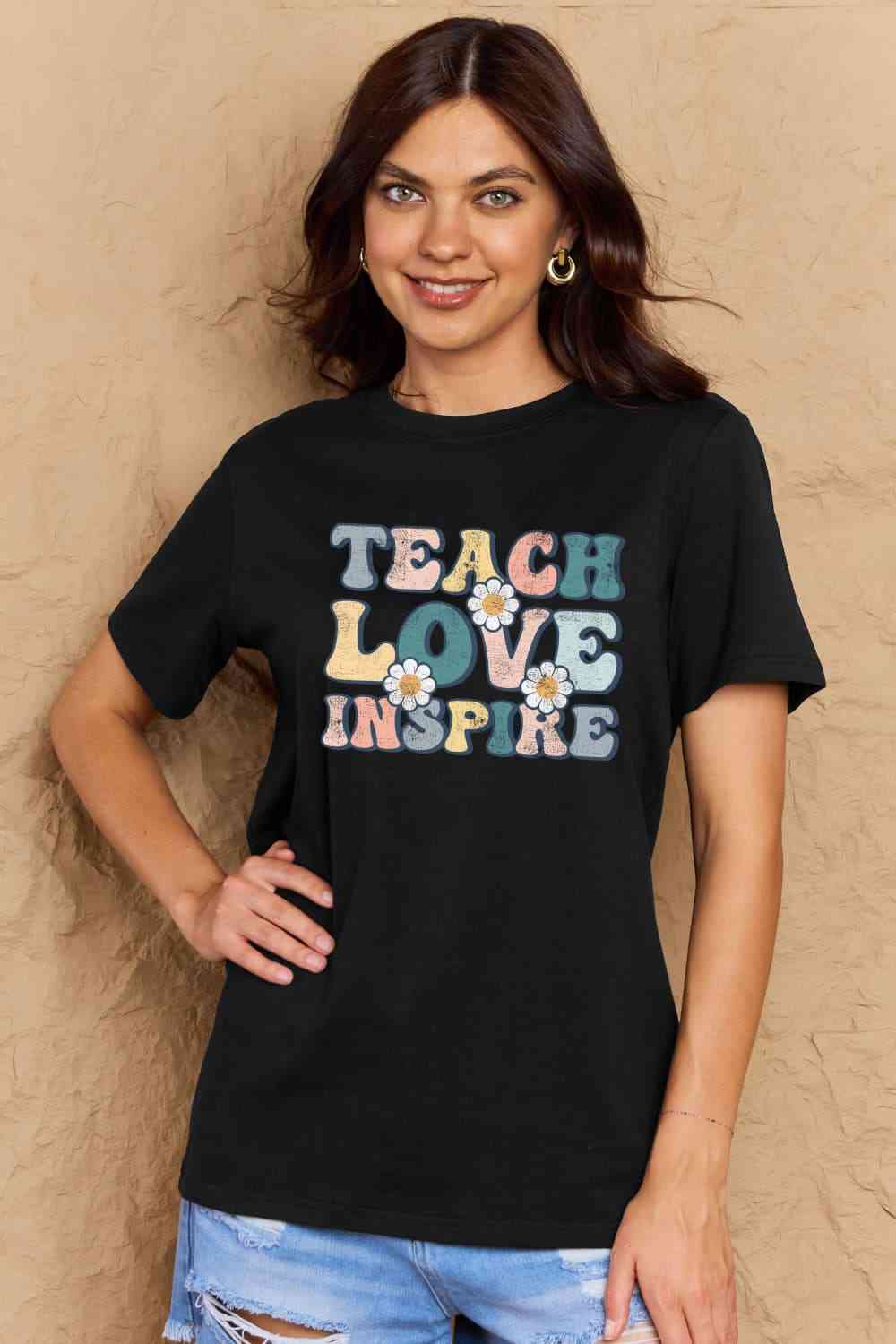 Simply Love Full Size TEACH LOVE INSPIRE Graphic Cotton T-Shirt - AllIn Computer