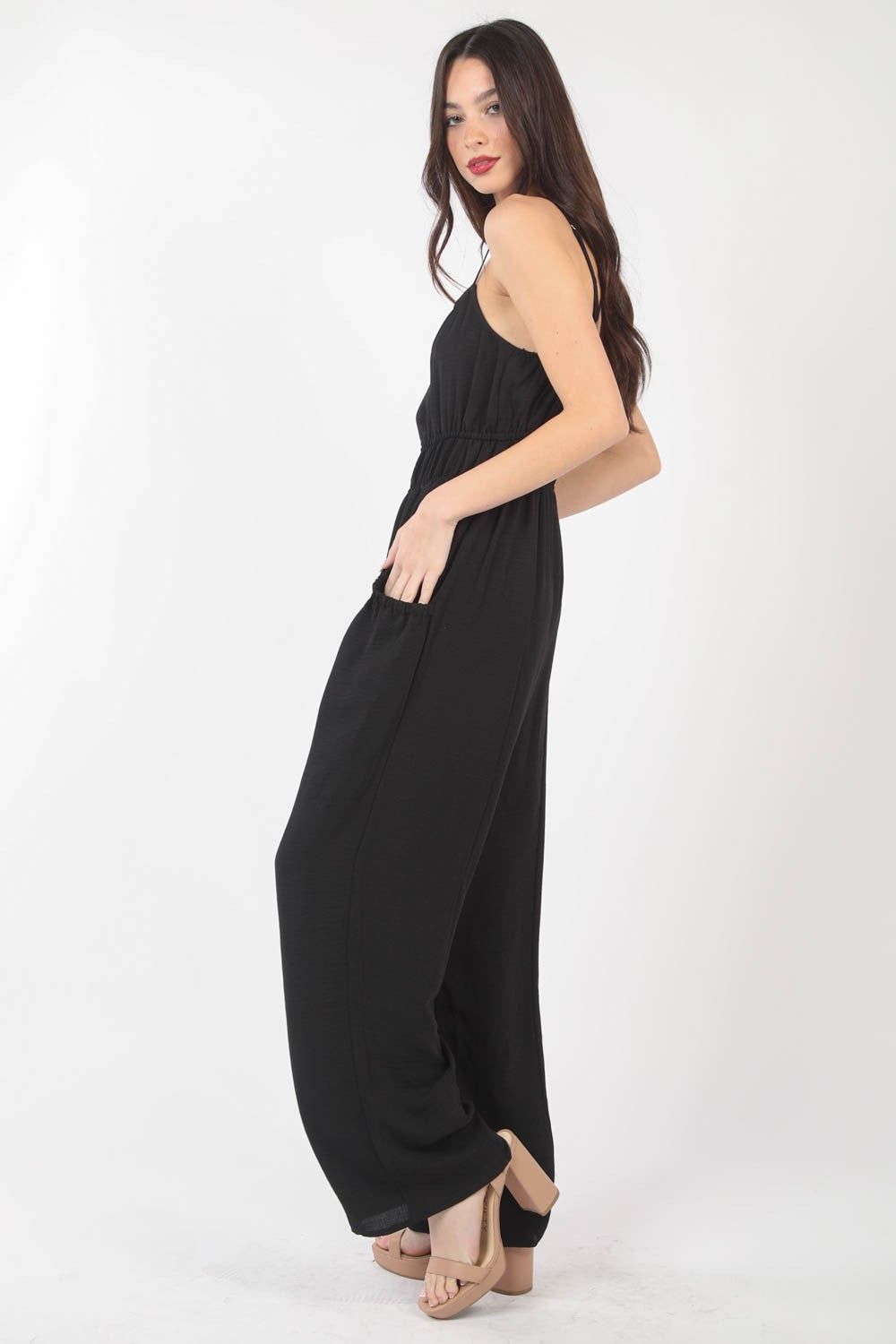 VERY J Pintuck Detail Woven Sleeveless Jumpsuit - AllIn Computer