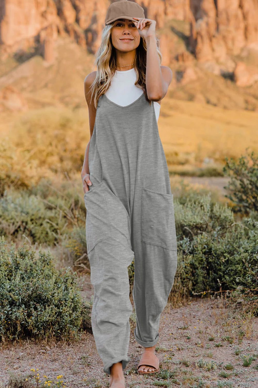 Double Take  V-Neck Sleeveless Jumpsuit with Pocket - AllIn Computer