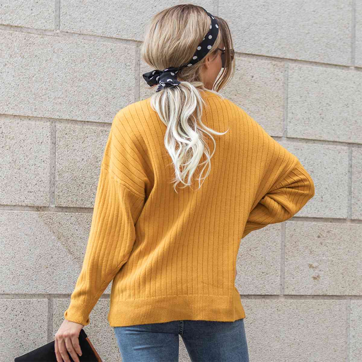 Round Neck Dropped Shoulder Sweater - AllIn Computer