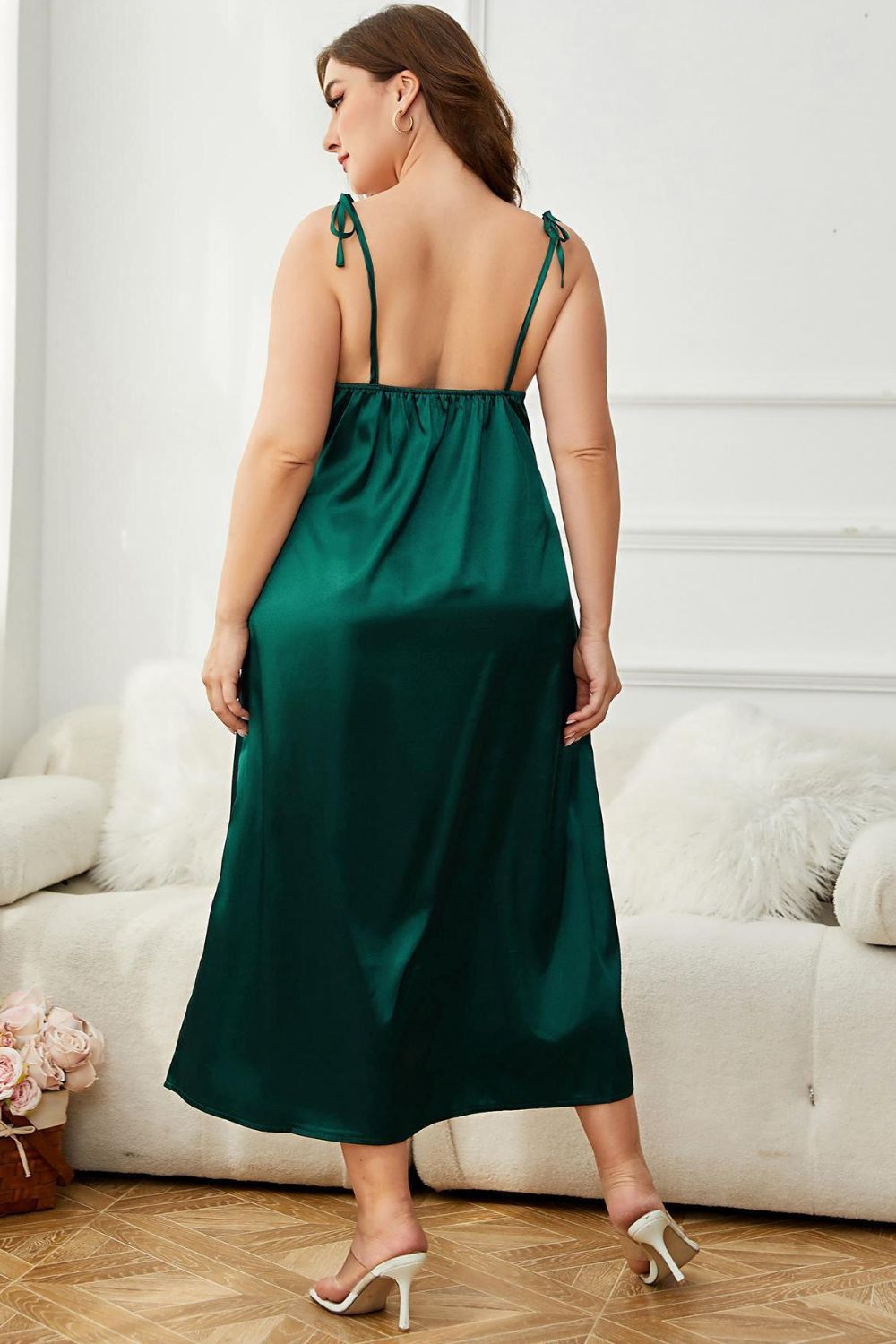 Plus Size Tie-Shoulder Midi Night Dress - AllIn Computer