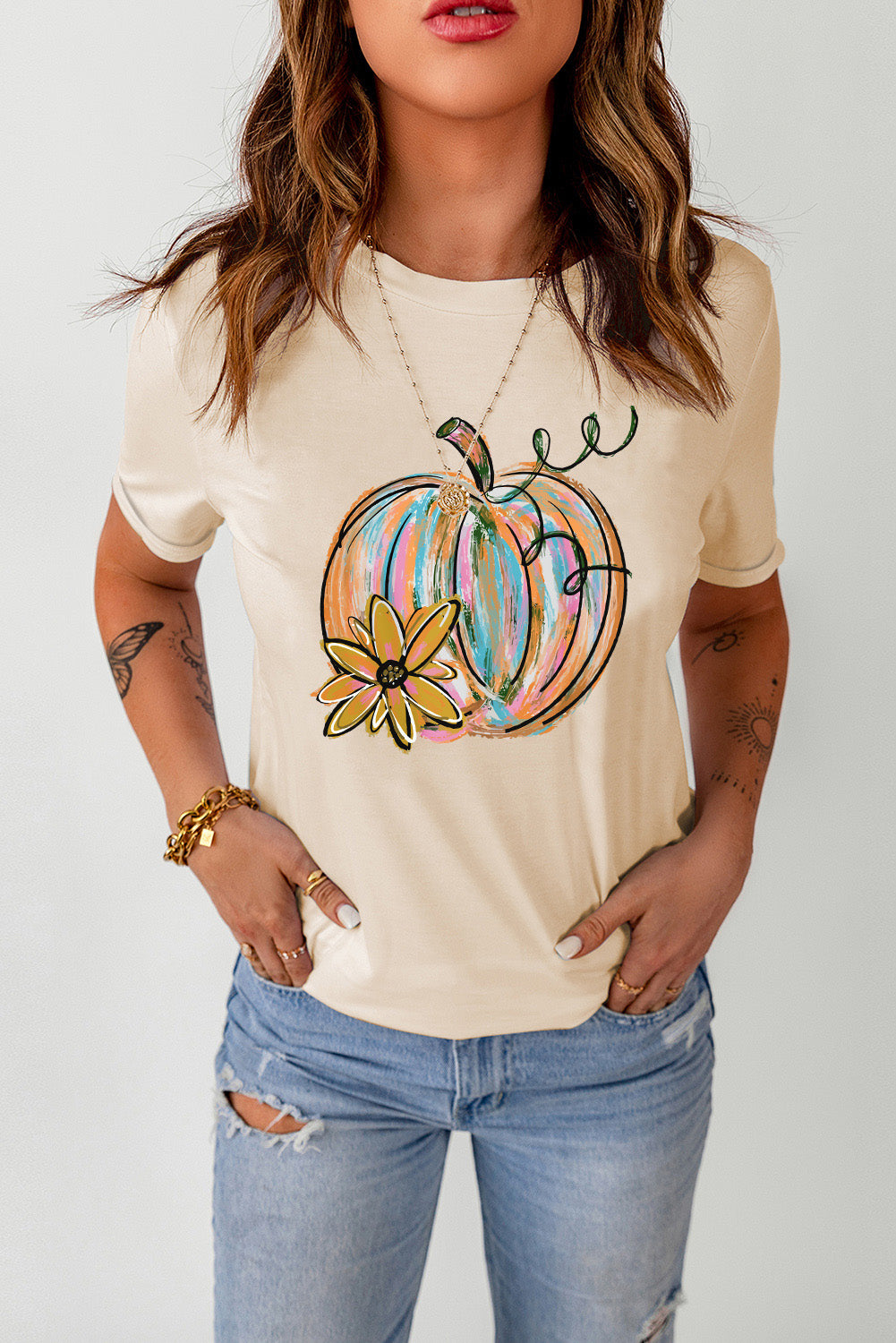 Pumpkin Graphic Round Neck T-Shirt - AllIn Computer
