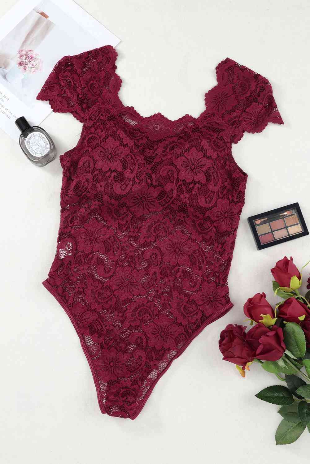Ruched Sweetheart Neck Lace Bodysuit - AllIn Computer