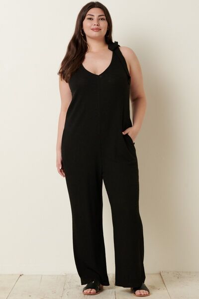 Mittoshop Rib Knit V-Neck Cross Back Jumpsuit - AllIn Computer