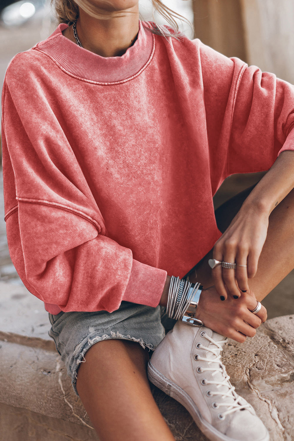 Round Neck Dropped Shoulder Sweatshirt - AllIn Computer