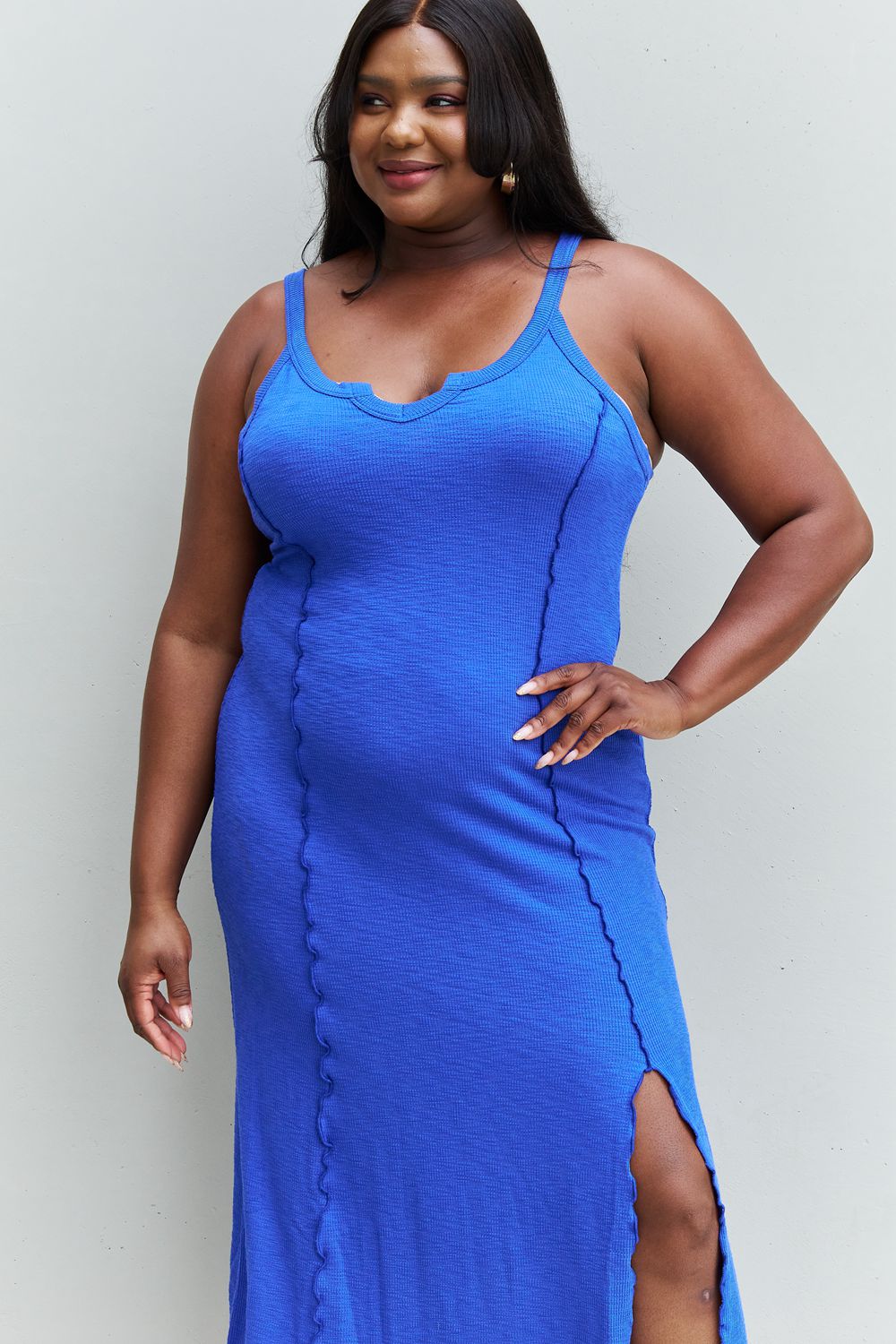 Culture Code Look At Me Full Size Notch Neck Maxi Dress with Slit in Cobalt Blue - AllIn Computer