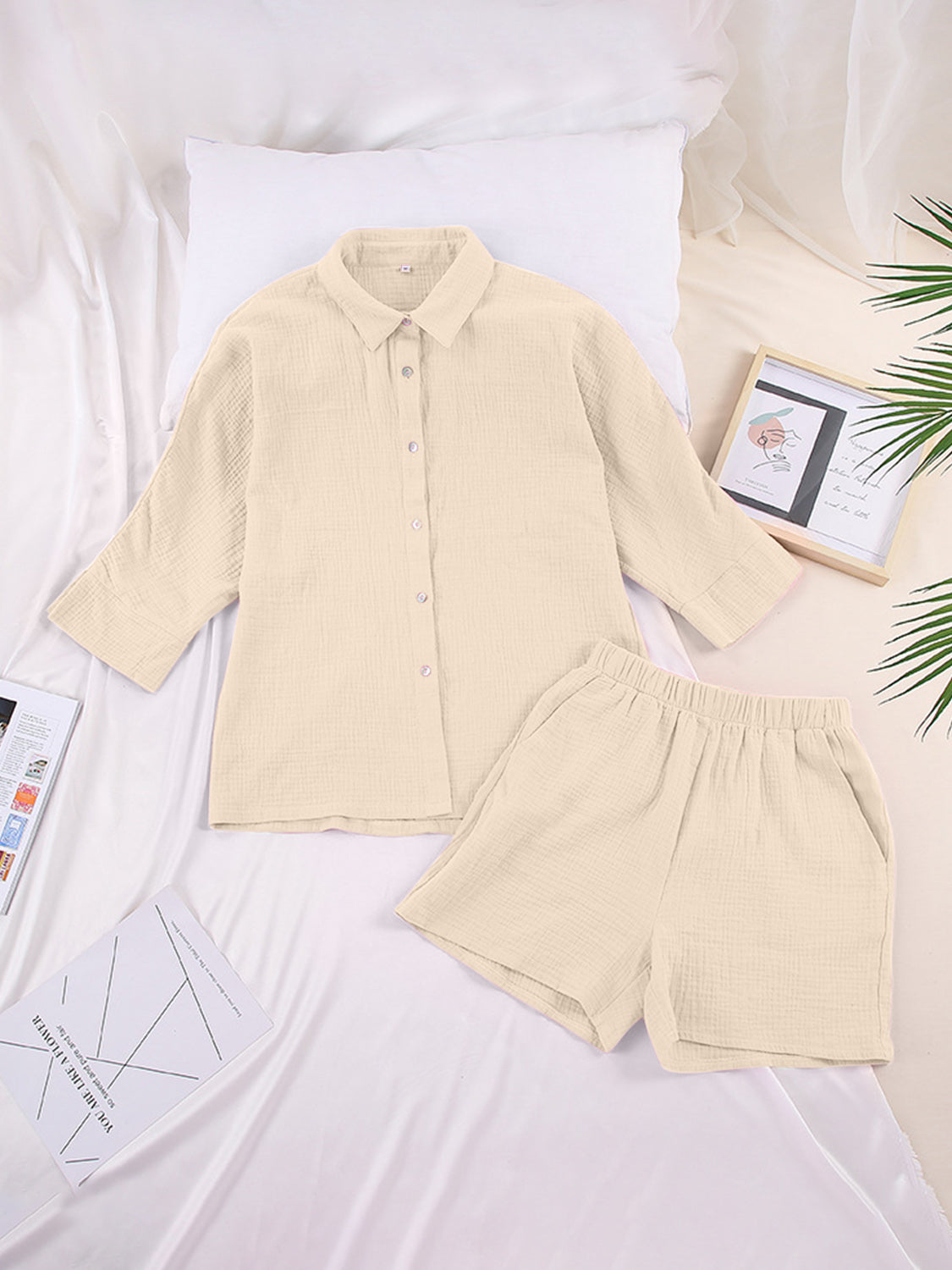 Texture Button Up Shirt and Shorts Set - AllIn Computer