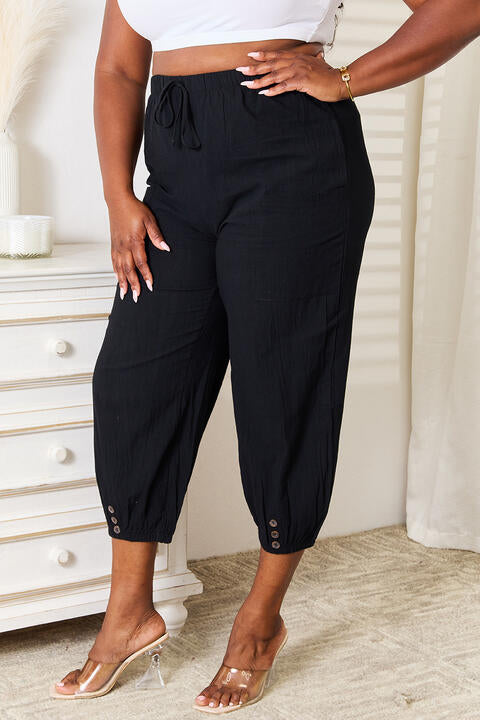 Double Take Decorative Button Cropped Pants - AllIn Computer