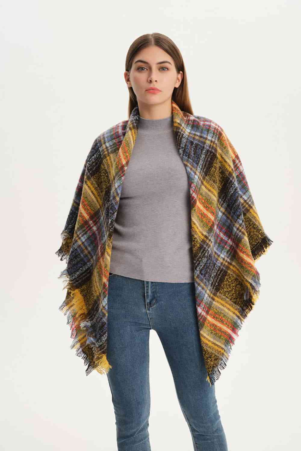 Plaid Raw Hem Polyester Scarf - AllIn Computer