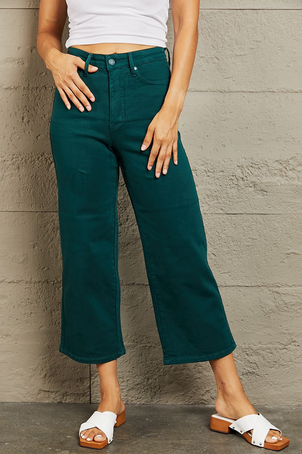 Judy Blue Hailey Full Size Tummy Control High Waisted Cropped Wide Leg Jeans - AllIn Computer