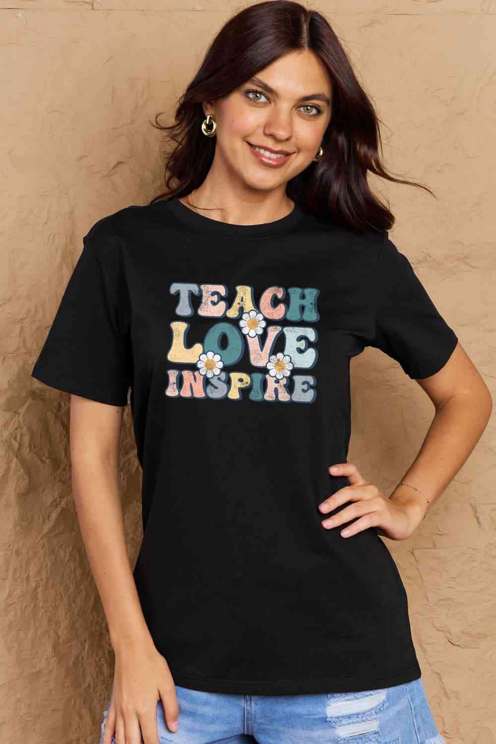 Simply Love Full Size TEACH LOVE INSPIRE Graphic Cotton T-Shirt - AllIn Computer