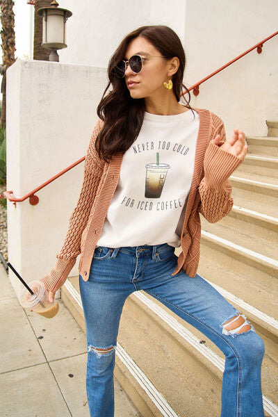 Simply Love Full Size NEVER TOO COLD FOR ICED COFFEE Short Sleeve T-Shirt - AllIn Computer