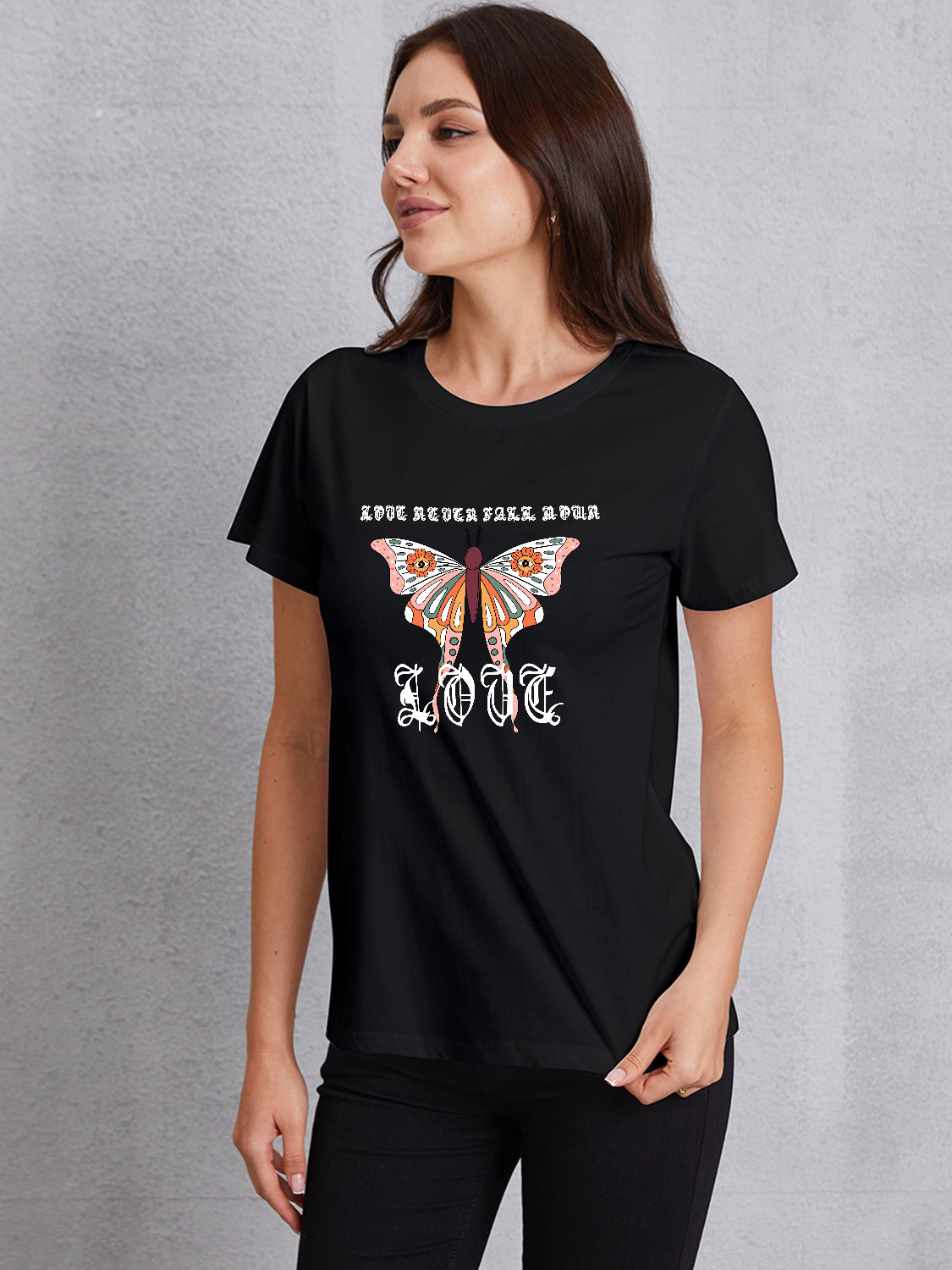 Butterfly Round Neck Short Sleeve T-Shirt - AllIn Computer
