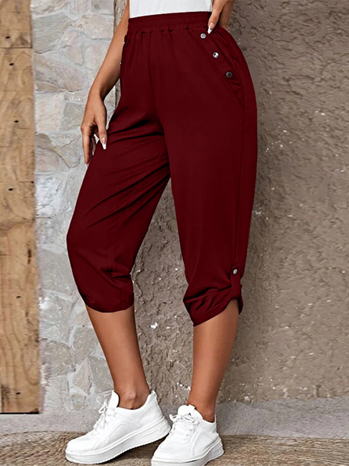 Full Size Roll-Tab Capris Pants - AllIn Computer