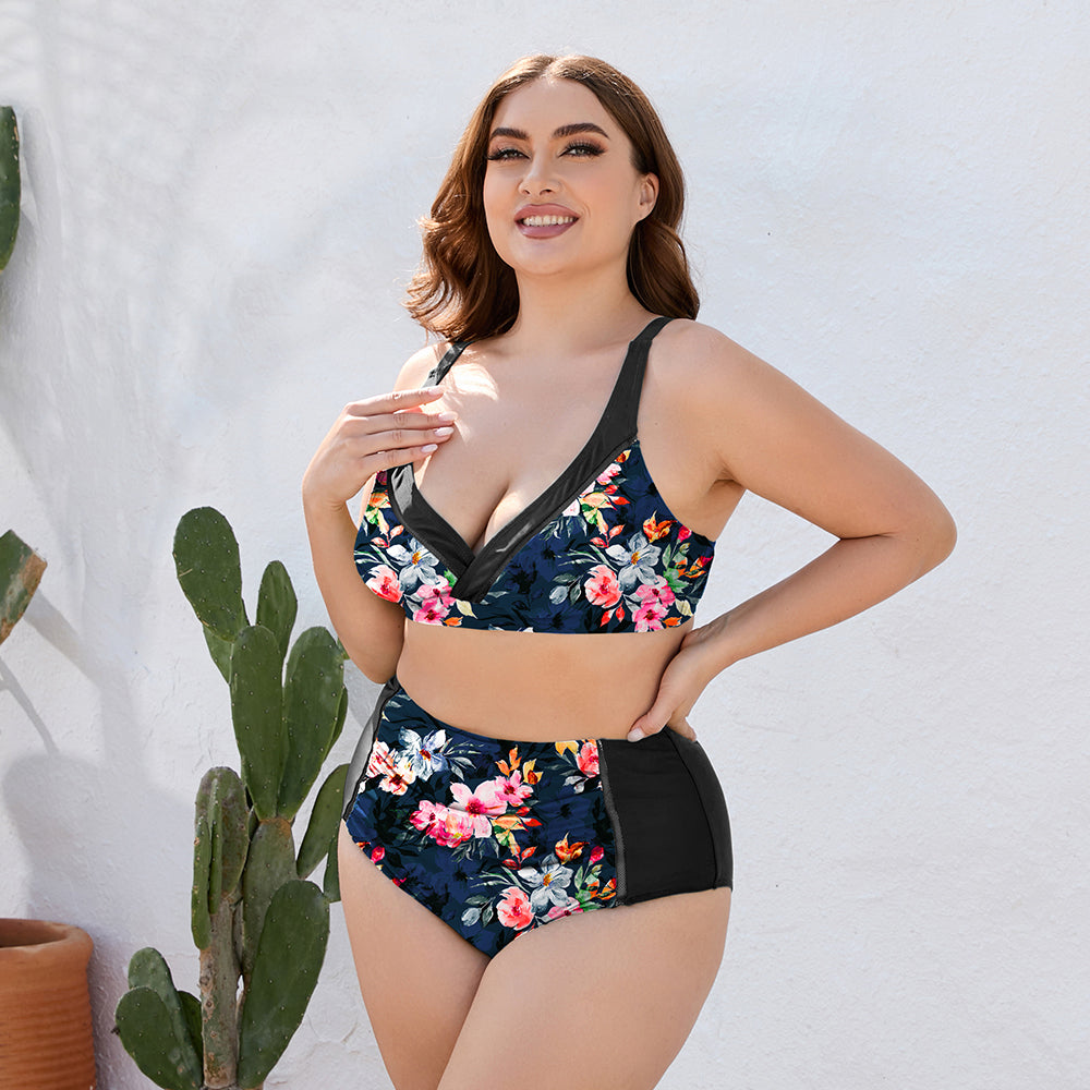 Plus Size Floral High Waist Two-Piece Swim Set - AllIn Computer
