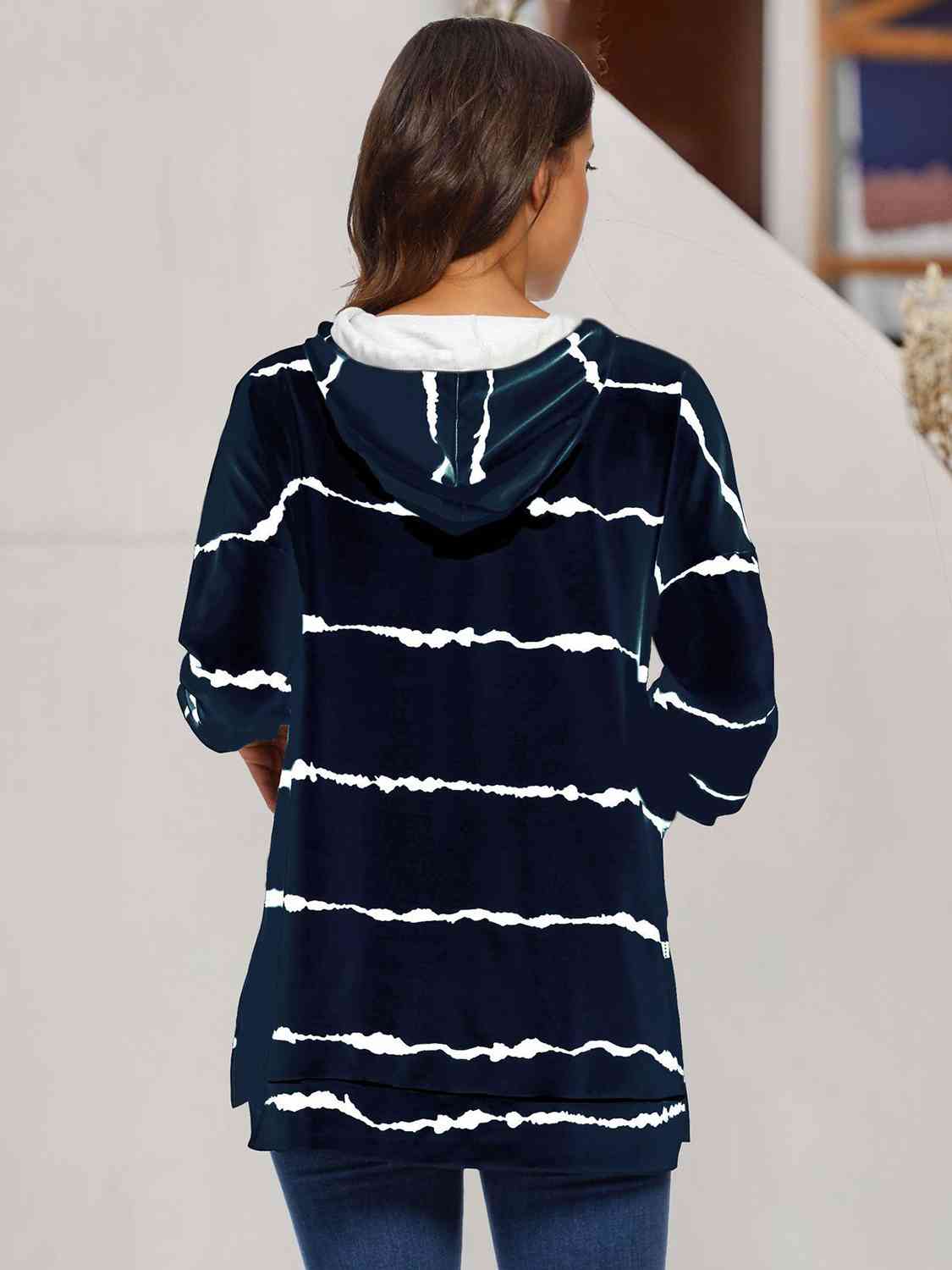 Striped Drawstring Hoodie with Pockets - AllIn Computer