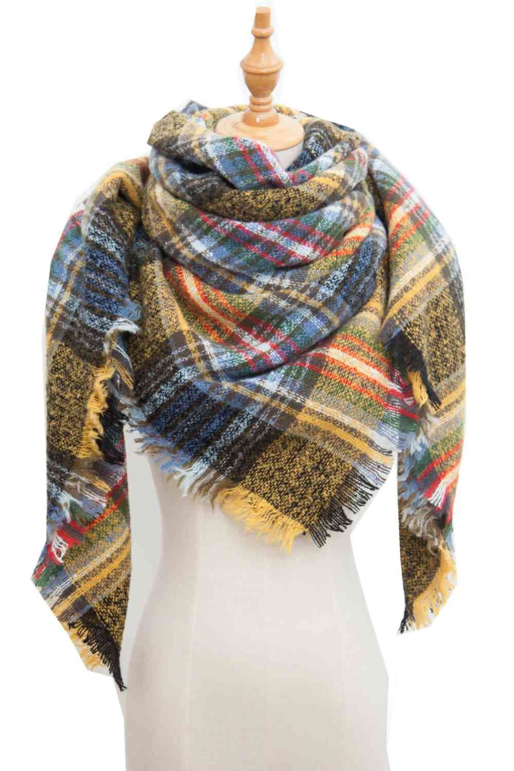 Plaid Raw Hem Polyester Scarf - AllIn Computer