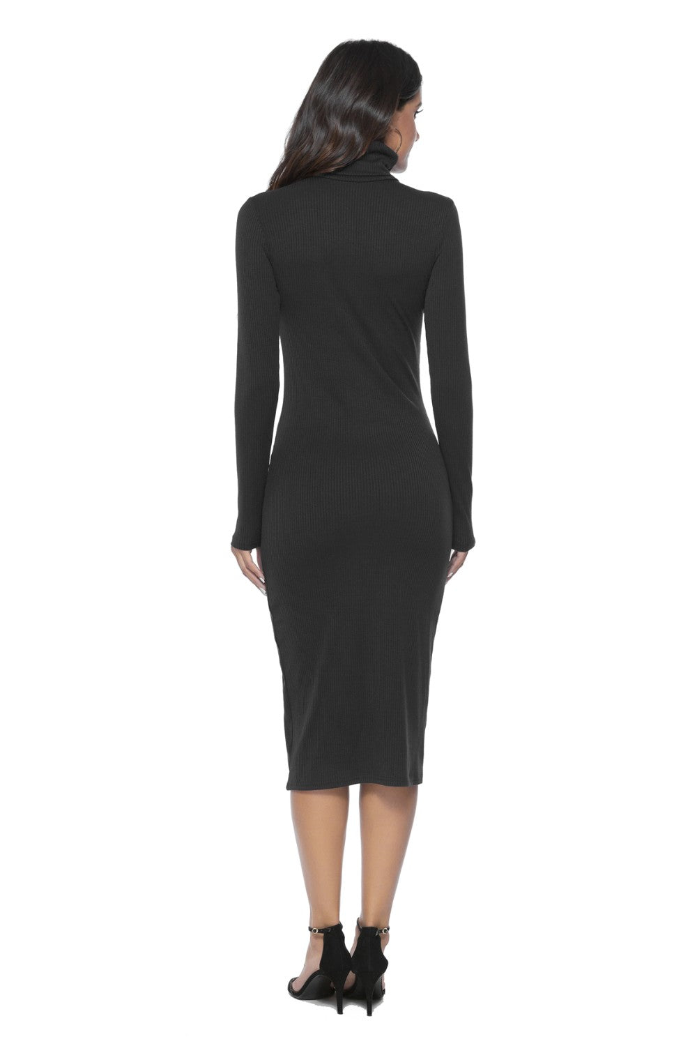 Ribbed Turtleneck Long Sleeve Dress - AllIn Computer