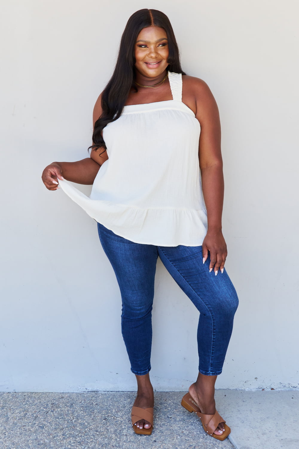 HEYSON Good Attitude Full Size Back Tie Detail Ruffle Tunic Top - AllIn Computer
