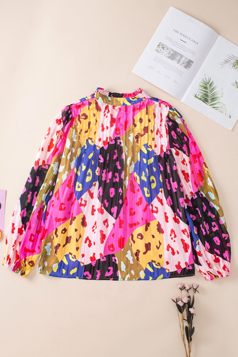 Printed Notched Long Sleeve Blouse - AllIn Computer