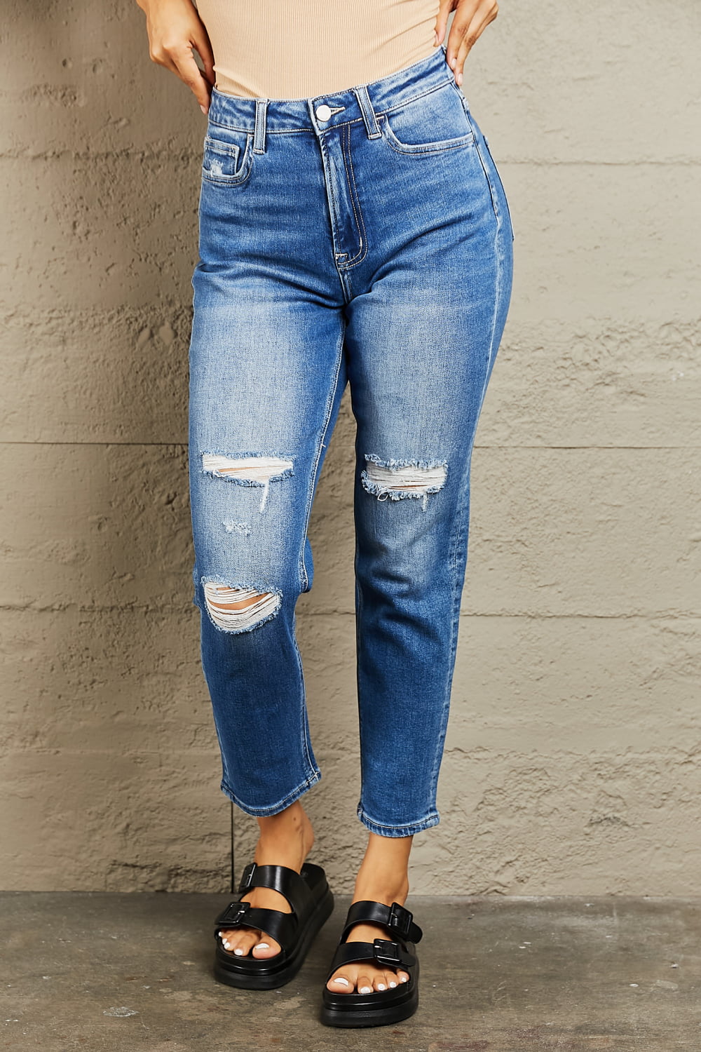 BAYEAS High Waisted Cropped Dad Jeans - AllIn Computer