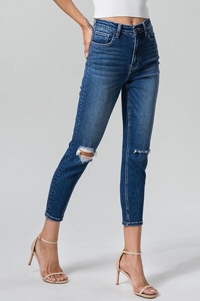 BAYEAS Full Size High Waist Distressed Washed Cropped Mom Jeans - AllIn Computer