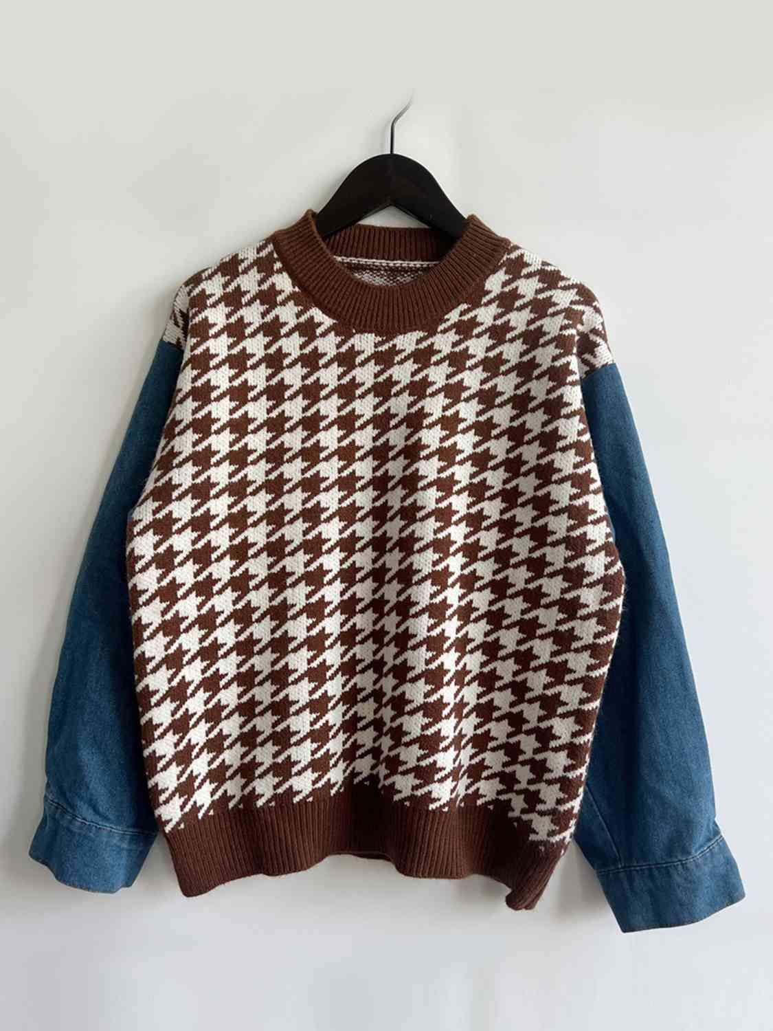 Houndstooth Denim Sleeve Sweater - AllIn Computer