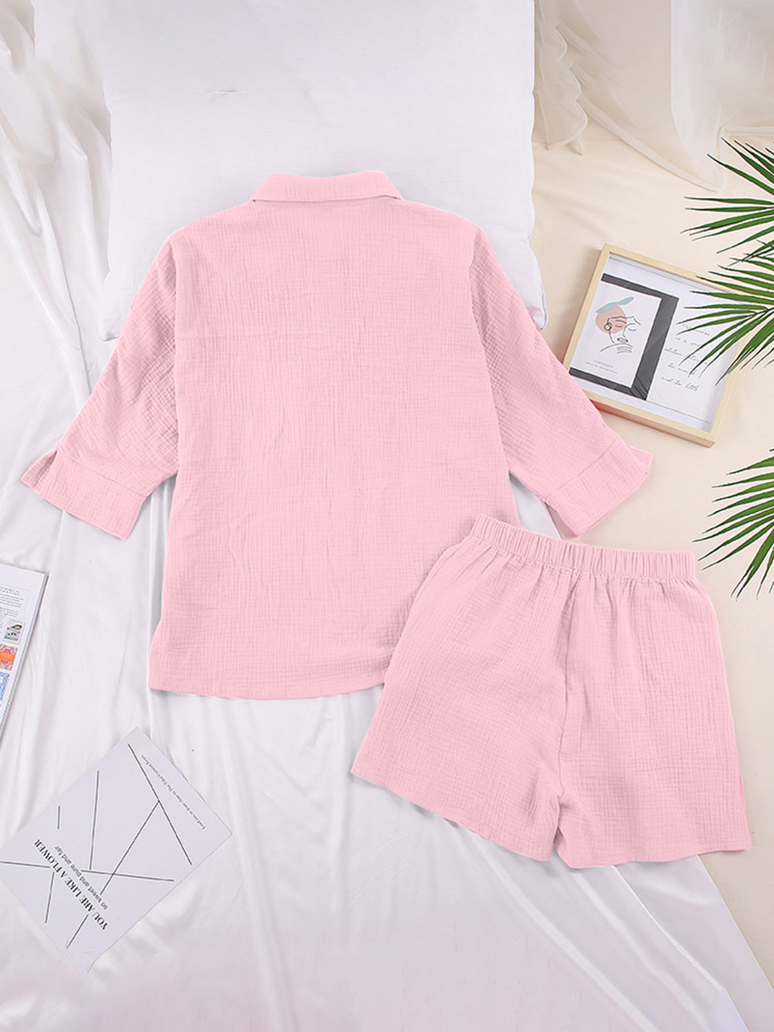 Texture Button Up Shirt and Shorts Set - AllIn Computer