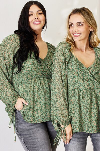 HEYSON Full Size Floral Surplice Peplum Blouse - AllIn Computer