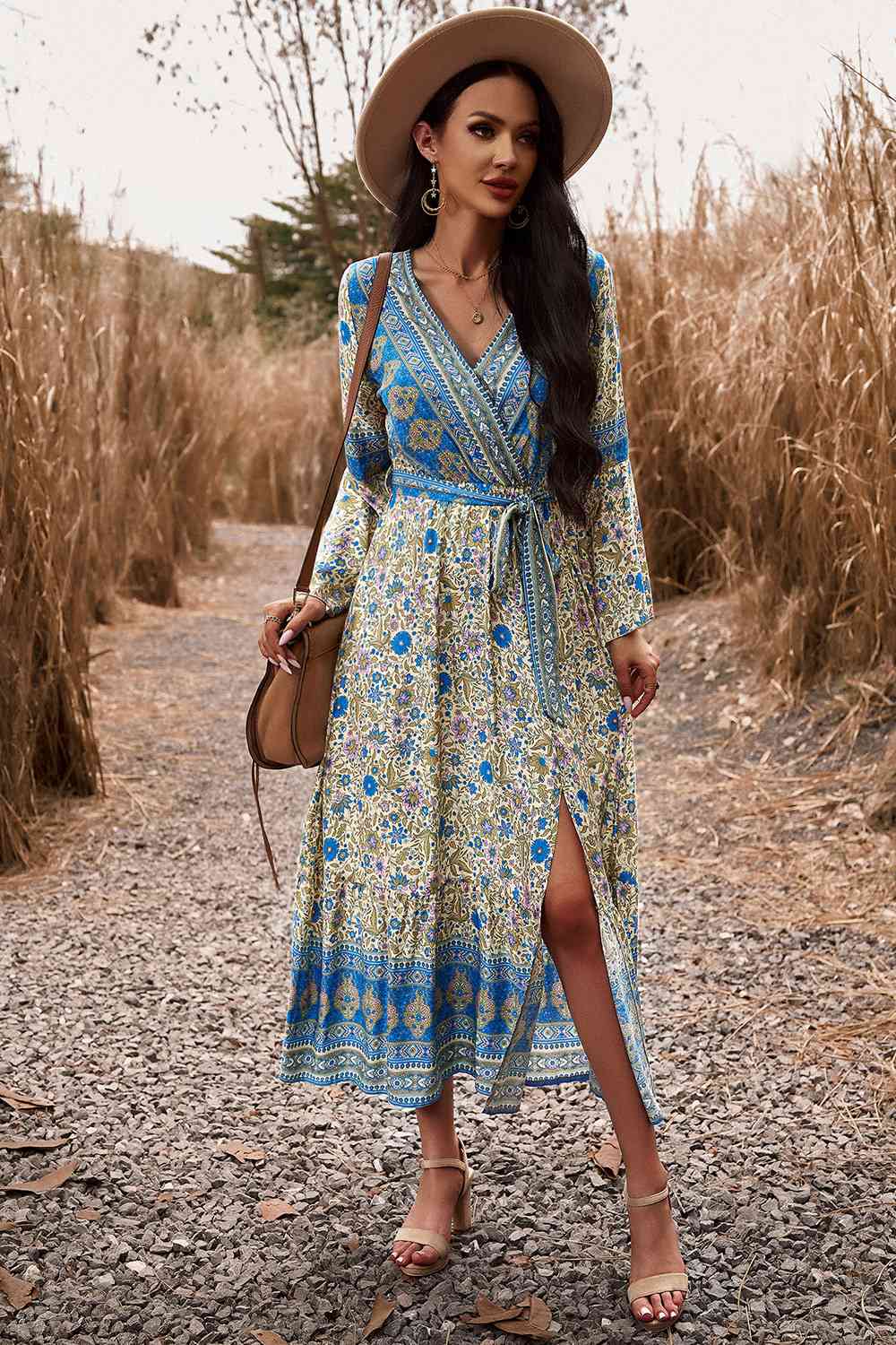 Bohemian Surplice Neck Slit Dress - AllIn Computer
