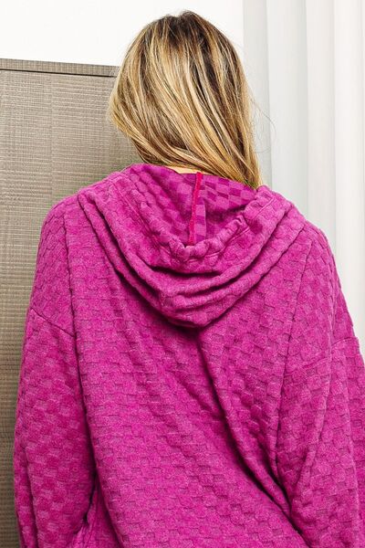 BiBi Brushed Checker Drawstring Long Sleeve Hoodie - AllIn Computer