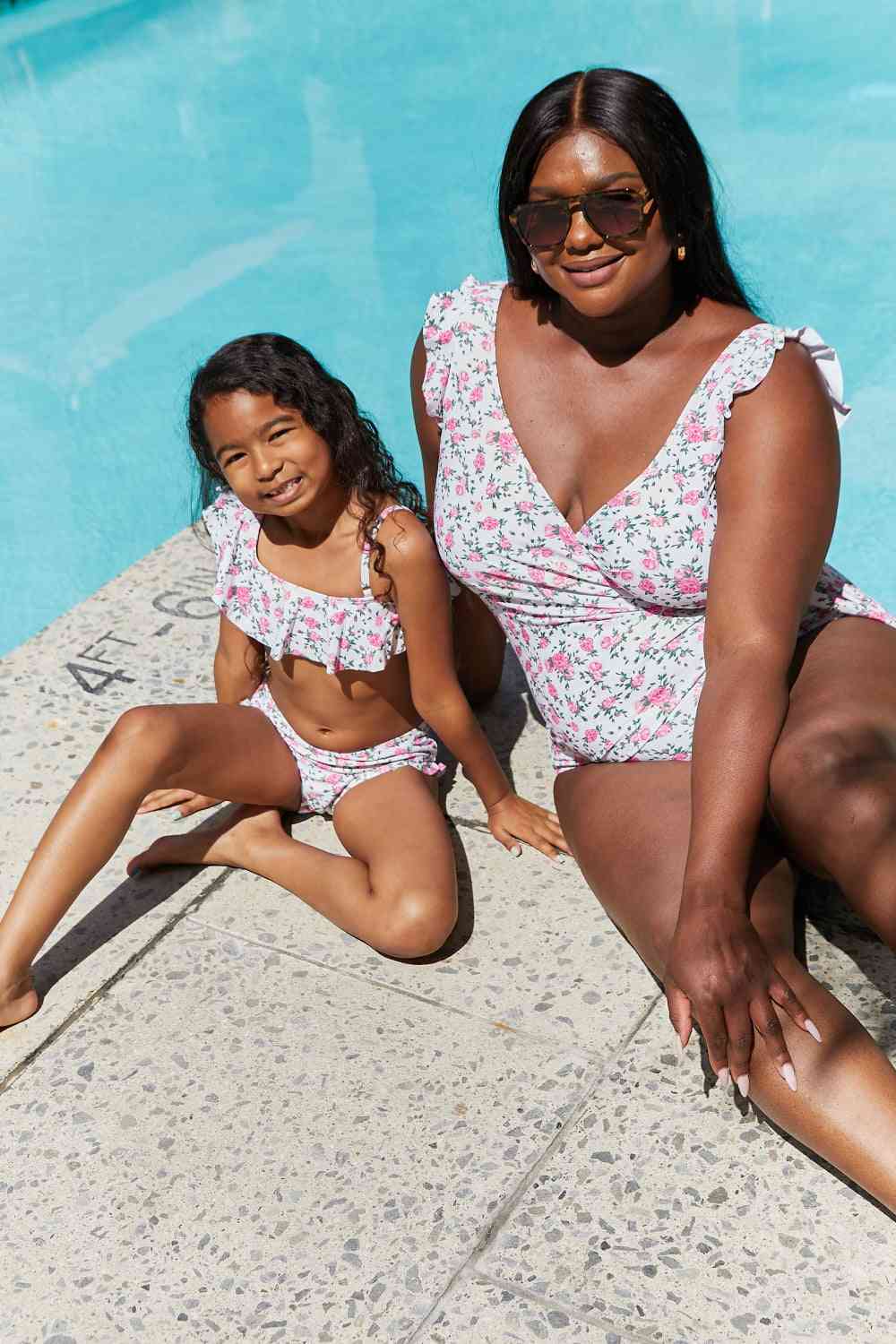 Marina West Swim Float On Ruffle Two-Piece Swim Set in Roses Off-White - AllIn Computer