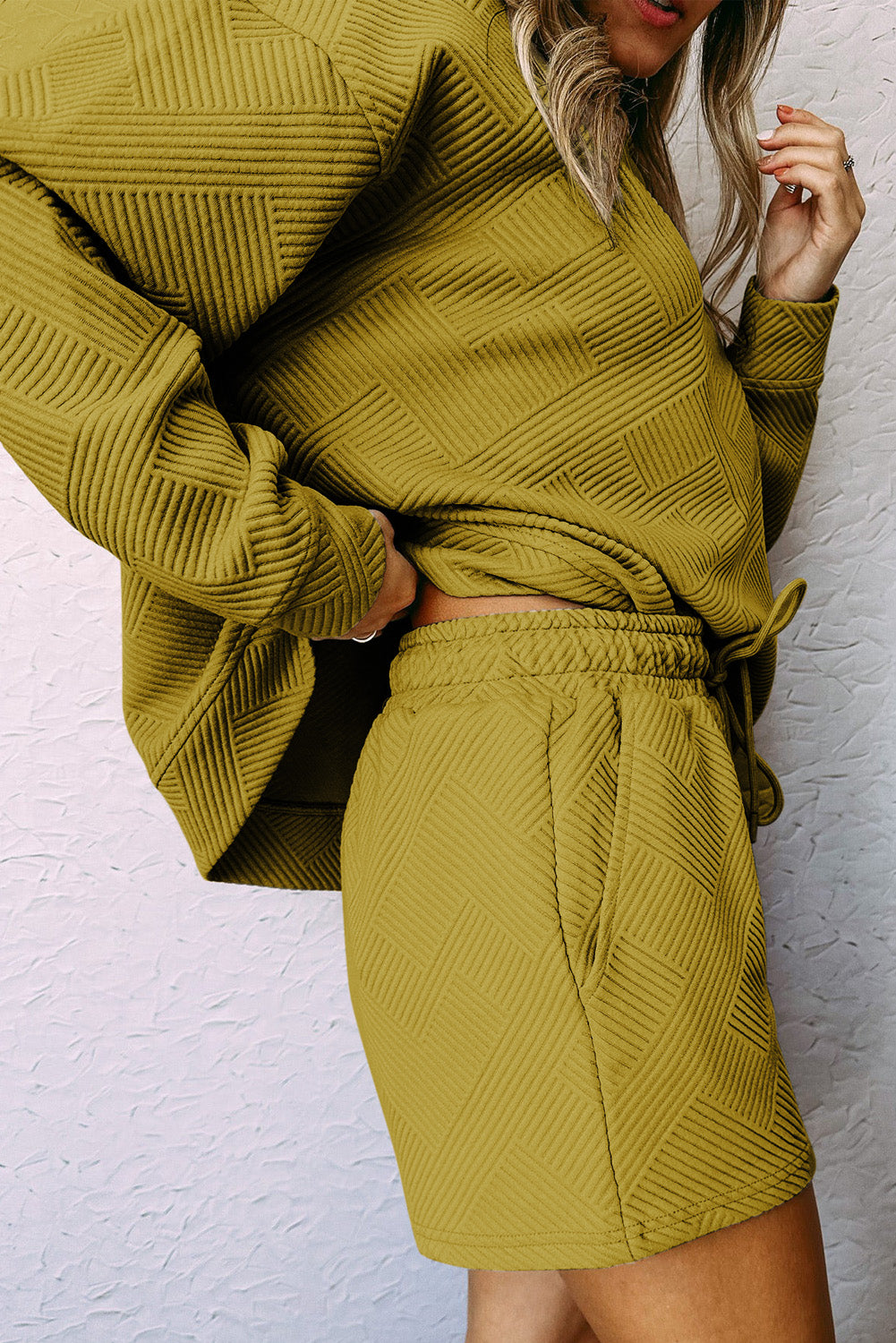 Ribbed Drop Shoulder Sweatshirt and Shorts Set - AllIn Computer