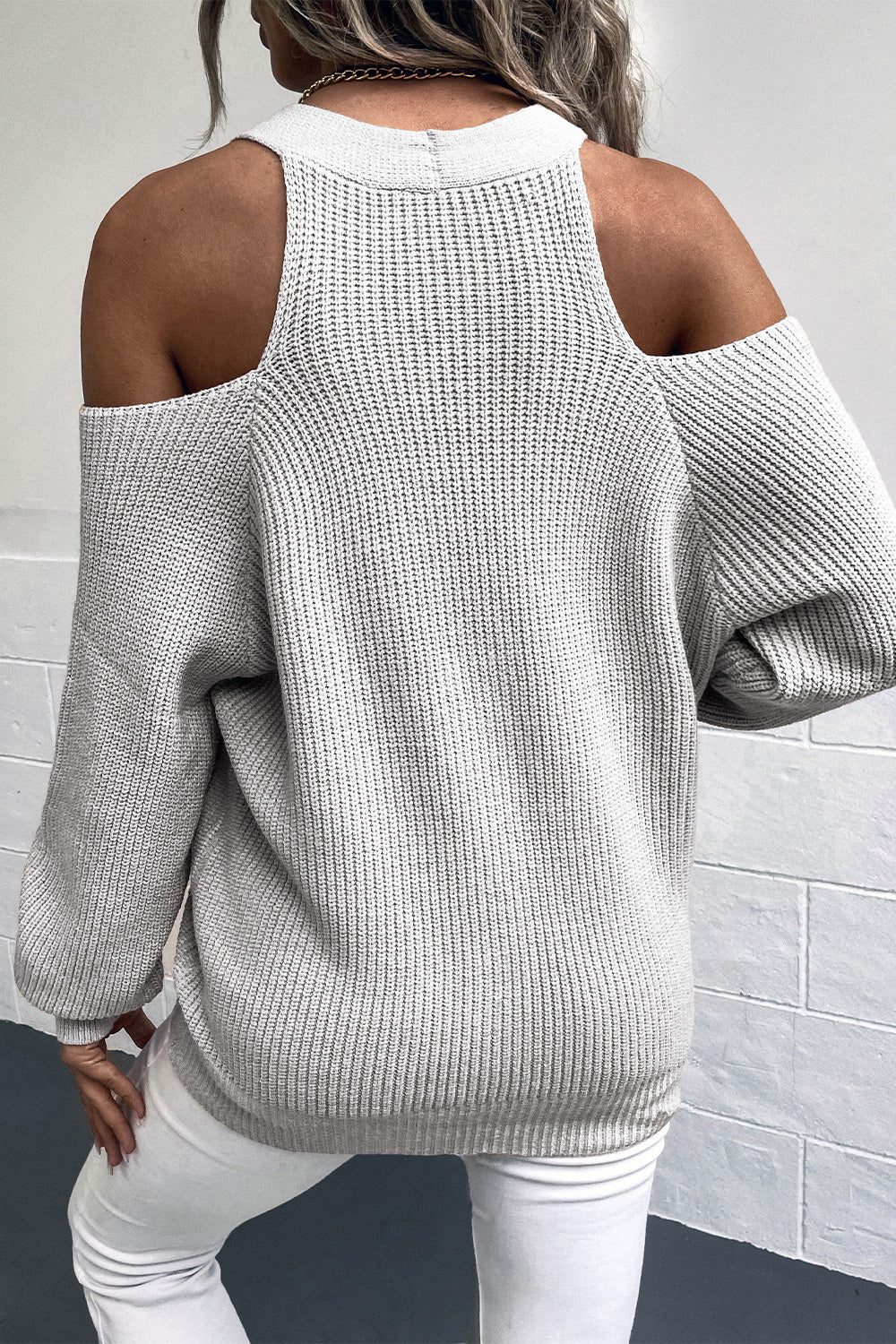 Cold Shoulder Plunge Neck Ribbed Cardigan - AllIn Computer