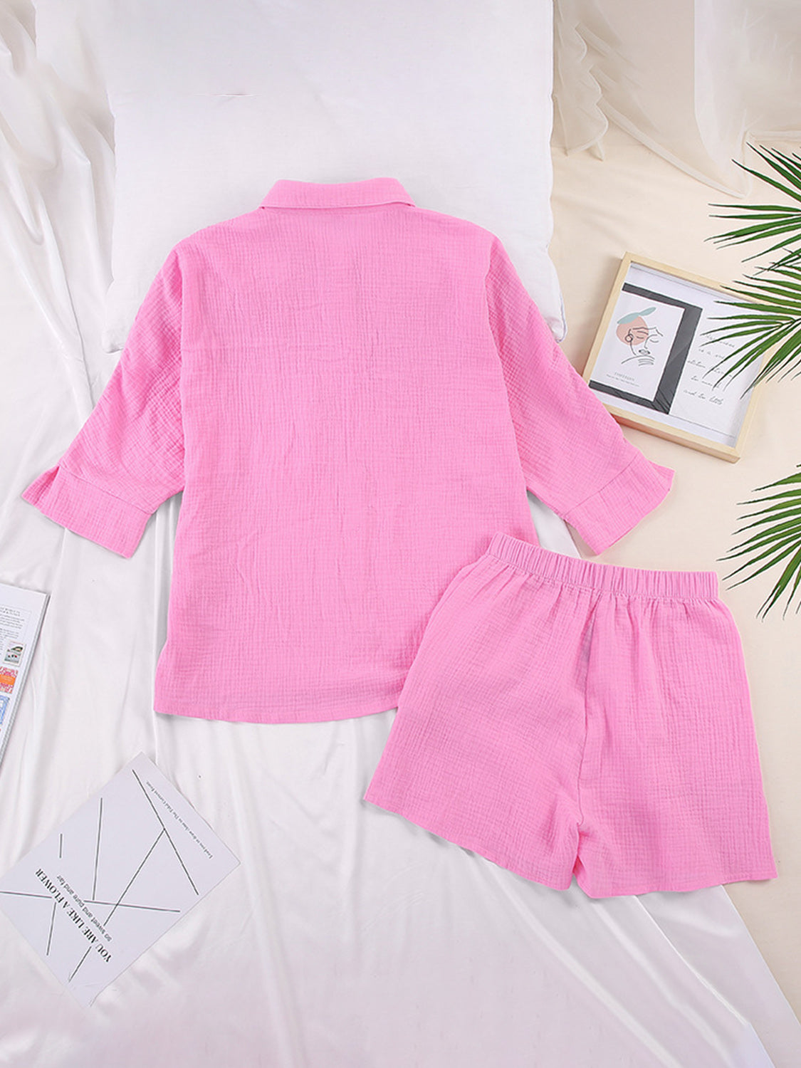 Texture Button Up Shirt and Shorts Set - AllIn Computer