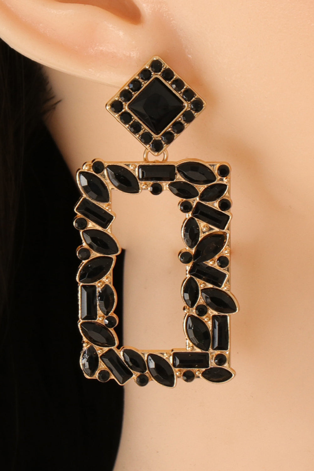 Square Shape Glass Stone Dangle Earrings - AllIn Computer