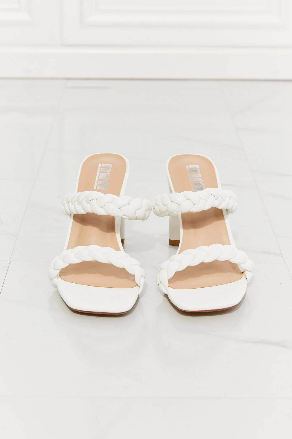 MMShoes In Love Double Braided Block Heel Sandals in White - AllIn Computer