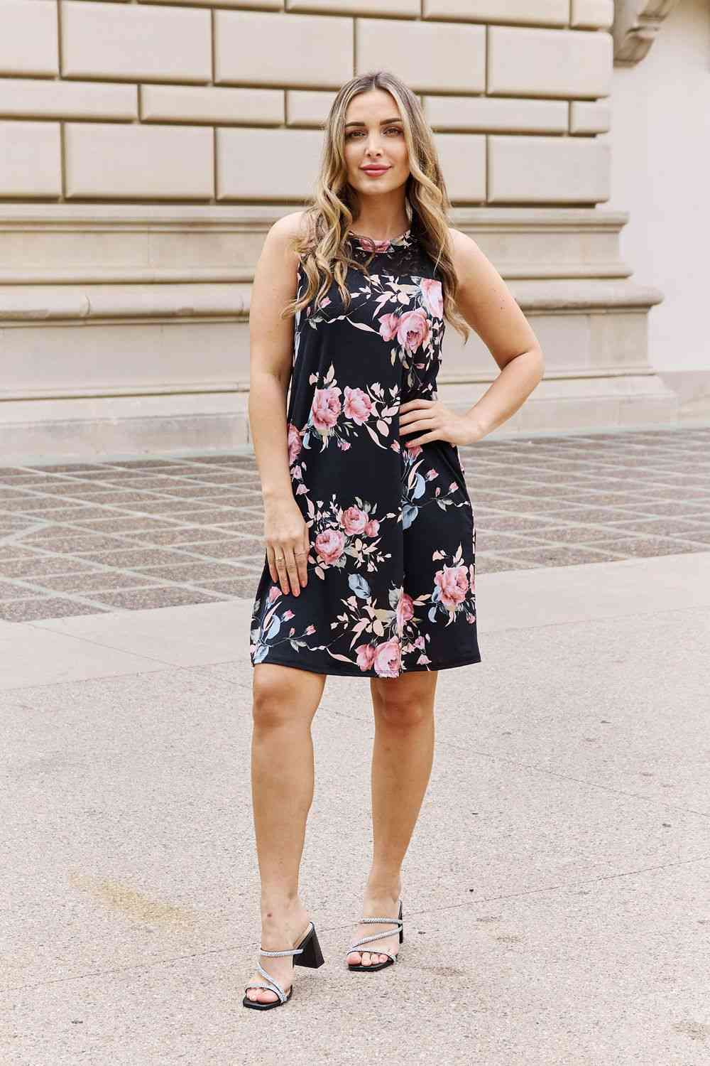 Heimish On A Journey Full Size Floral Lace Detail Sleeveless Dress - AllIn Computer