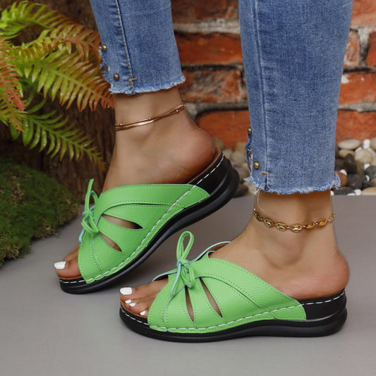 Tied Open Toe Low Heel Sandals - AllIn Computer