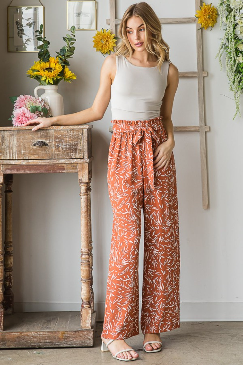 Heimish Full Size Printed Tied Straight Casual Pants - AllIn Computer