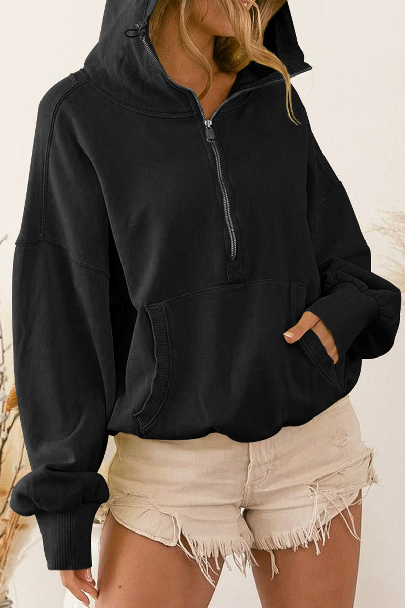 Zip-Up Dropped Shoulder Hoodie - AllIn Computer