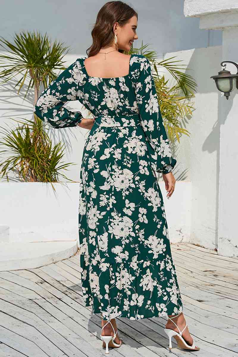 Floral Print V-Neck Long Sleeve Maxi Dress - AllIn Computer